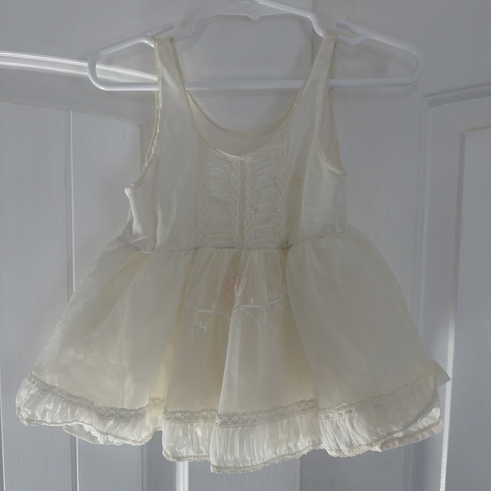 Vintage White Lace Trim Ruffle Petticoat Slip Dress Toddler Girls 2T Made in USA